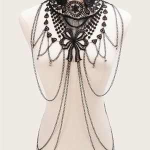 Gothic black lace appliqué body chain